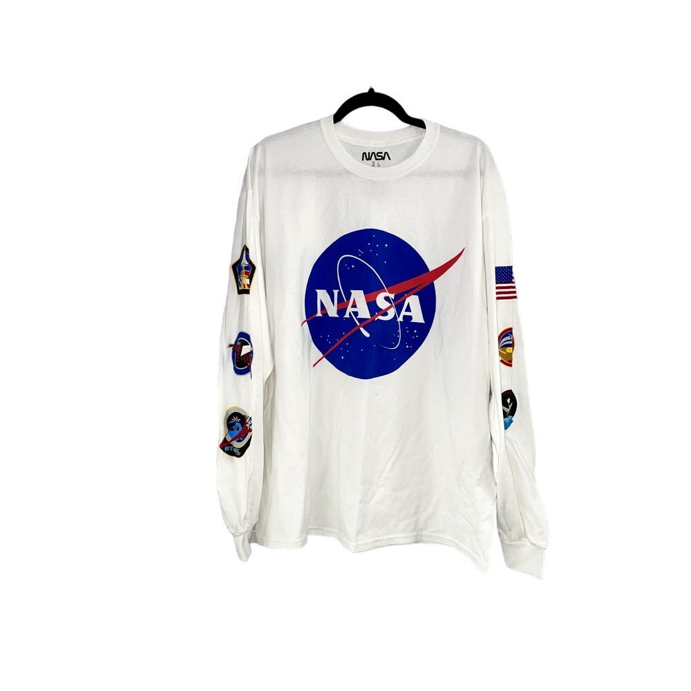 NASA Official Mens 100% Cotton Long Sleeve Shirt L Graphic Print Patches